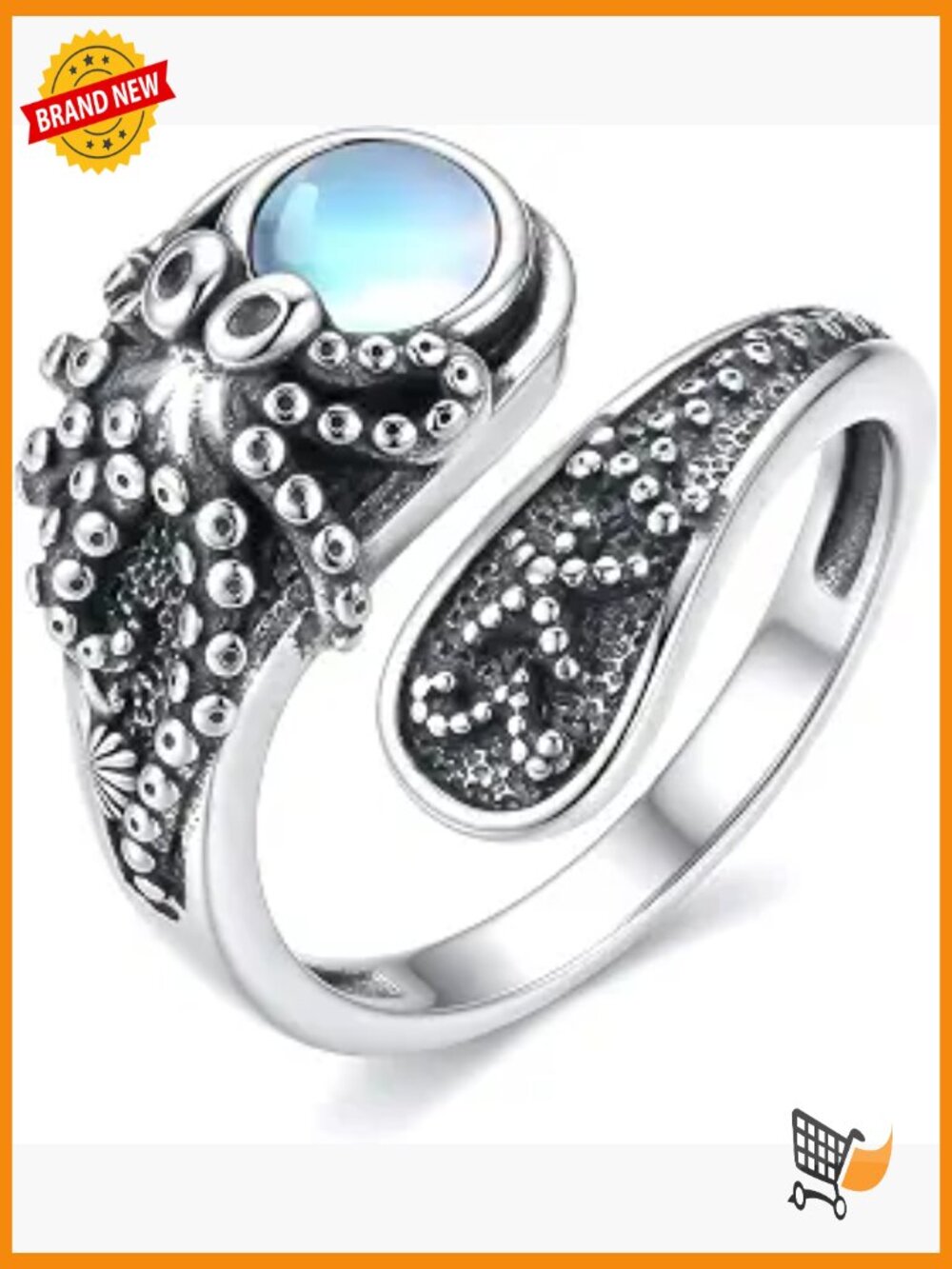 Adjustable Moonstone Octopus Ring Gothic Statement Jewelry